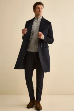 Pantalone Regular Fit con Pinces in Lana Vergine - BLU