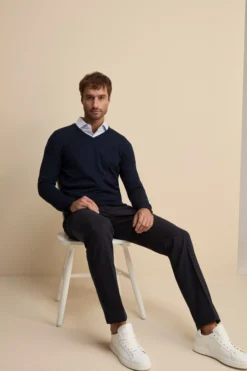Pantalone Regular Fit in Cotone Armaturato - BLU
