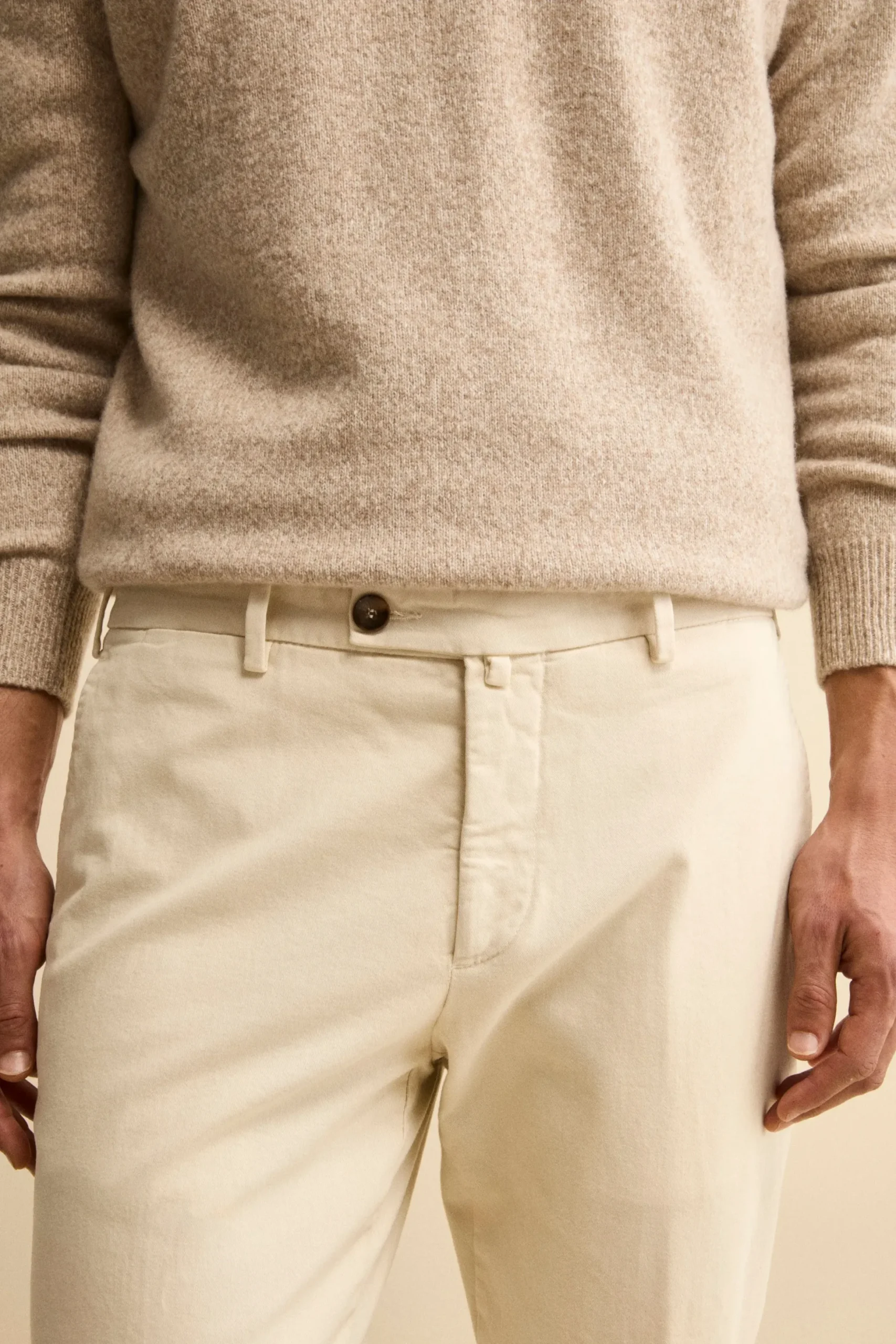 Pantalone Regular Fit in Cotone Stretch - LATTE