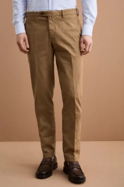Pantalone Regular Fit in Cotone Canetté - NOCCIOLA
