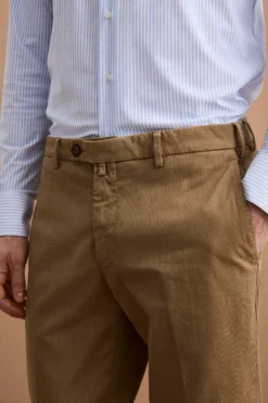 Pantalone Regular Fit in Cotone Canetté - NOCCIOLA
