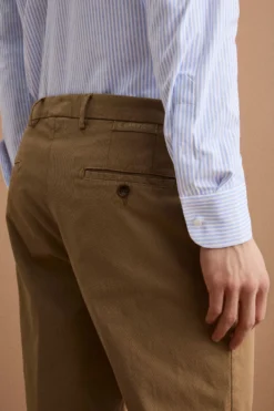 Pantalone Regular Fit in Cotone Canetté - NOCCIOLA