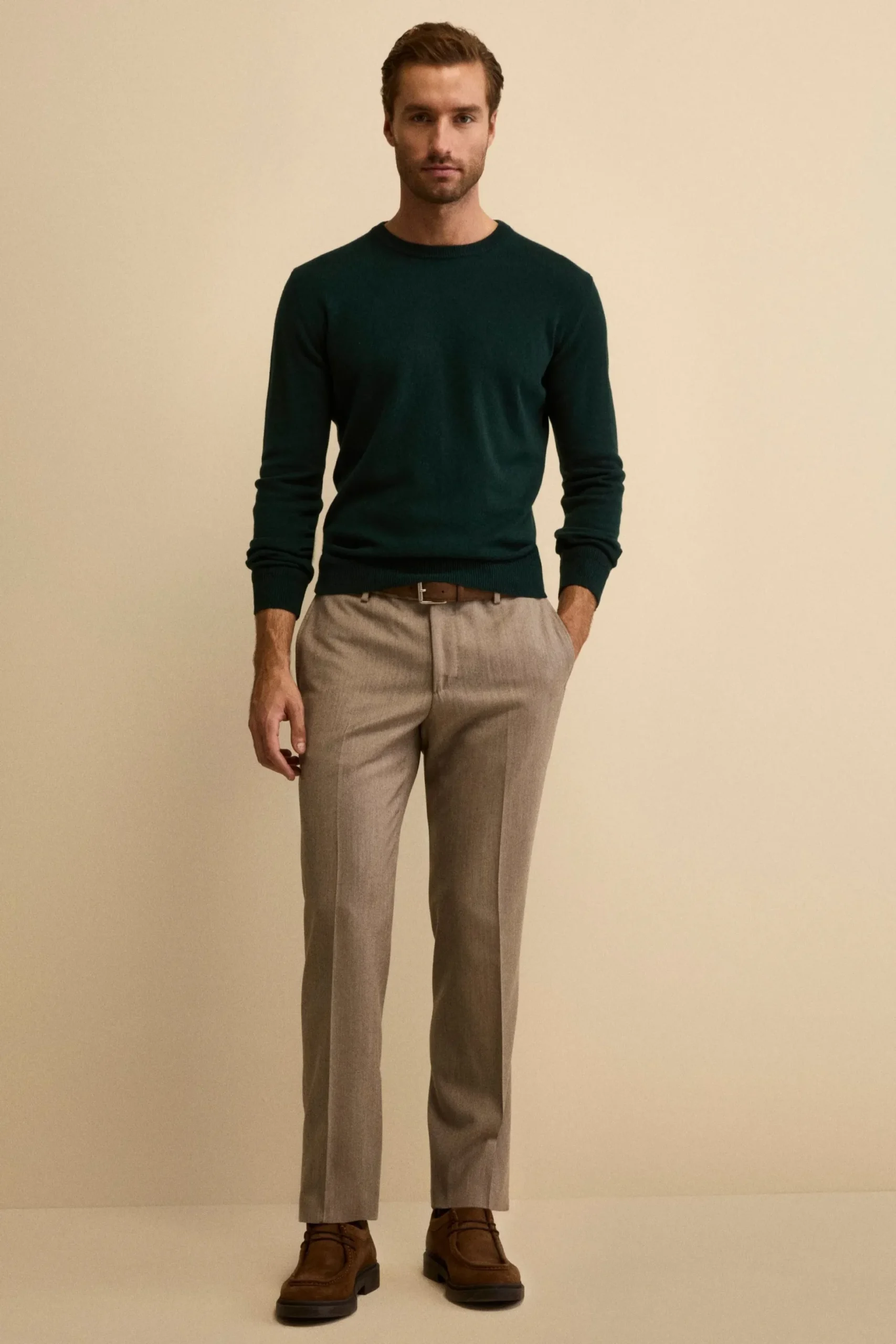 Pantalone Regular Fit in Lana e Cashmere - TORTORA