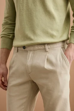 Pantalone Regular Fit in Misto Lino con Pinces - SABBIA