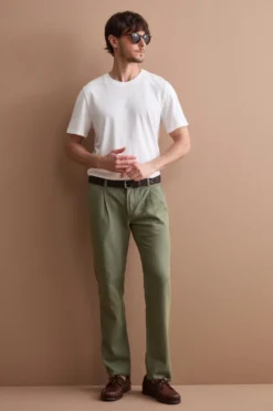 Pantalone Regular Fit in Misto Lino con Pinces - SALVIA