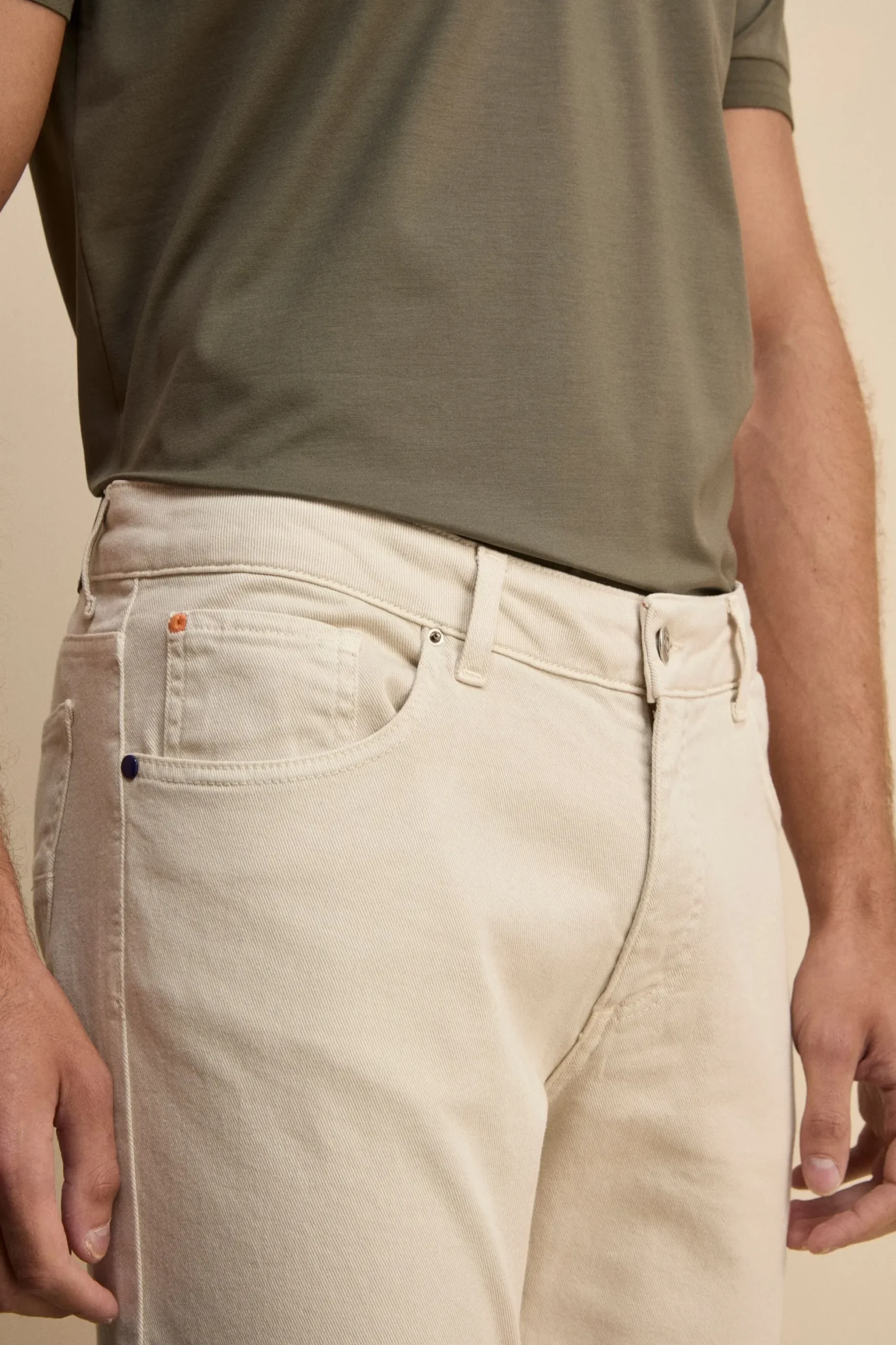 Pantalone Slim Fit Cinque Tasche in Denim - BURRO