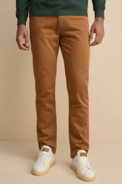 Pantalone Slim Fit Cinque Tasche in Denim - TABACCO