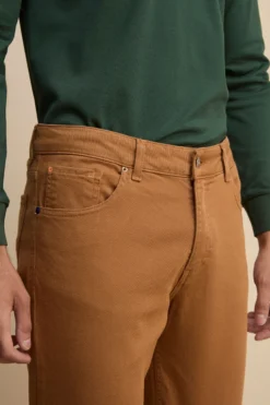 Pantalone Slim Fit Cinque Tasche in Denim - TABACCO