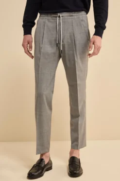 Pantalone Slim Fit con Coulisse in Misto Lana - GRIGIO CHIARO
