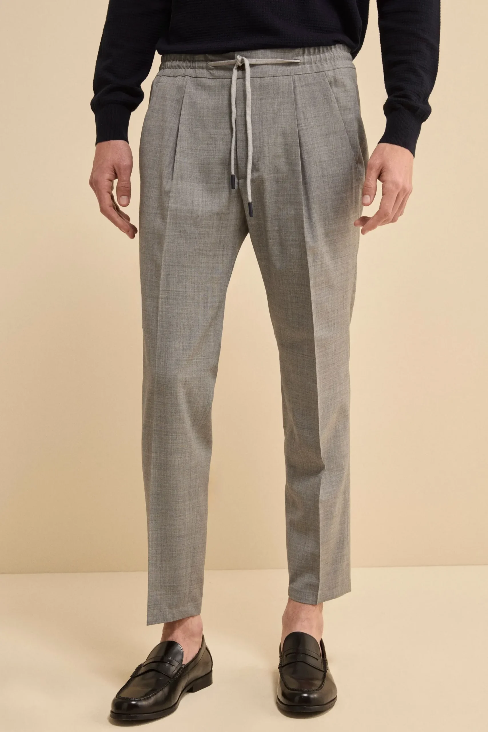 Pantalone Slim Fit con Coulisse in Misto Lana - GRIGIO CHIARO