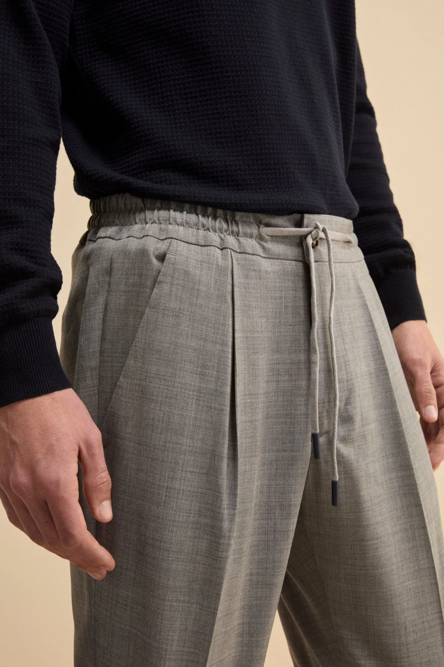 Pantalone Slim Fit con Coulisse in Misto Lana - GRIGIO CHIARO