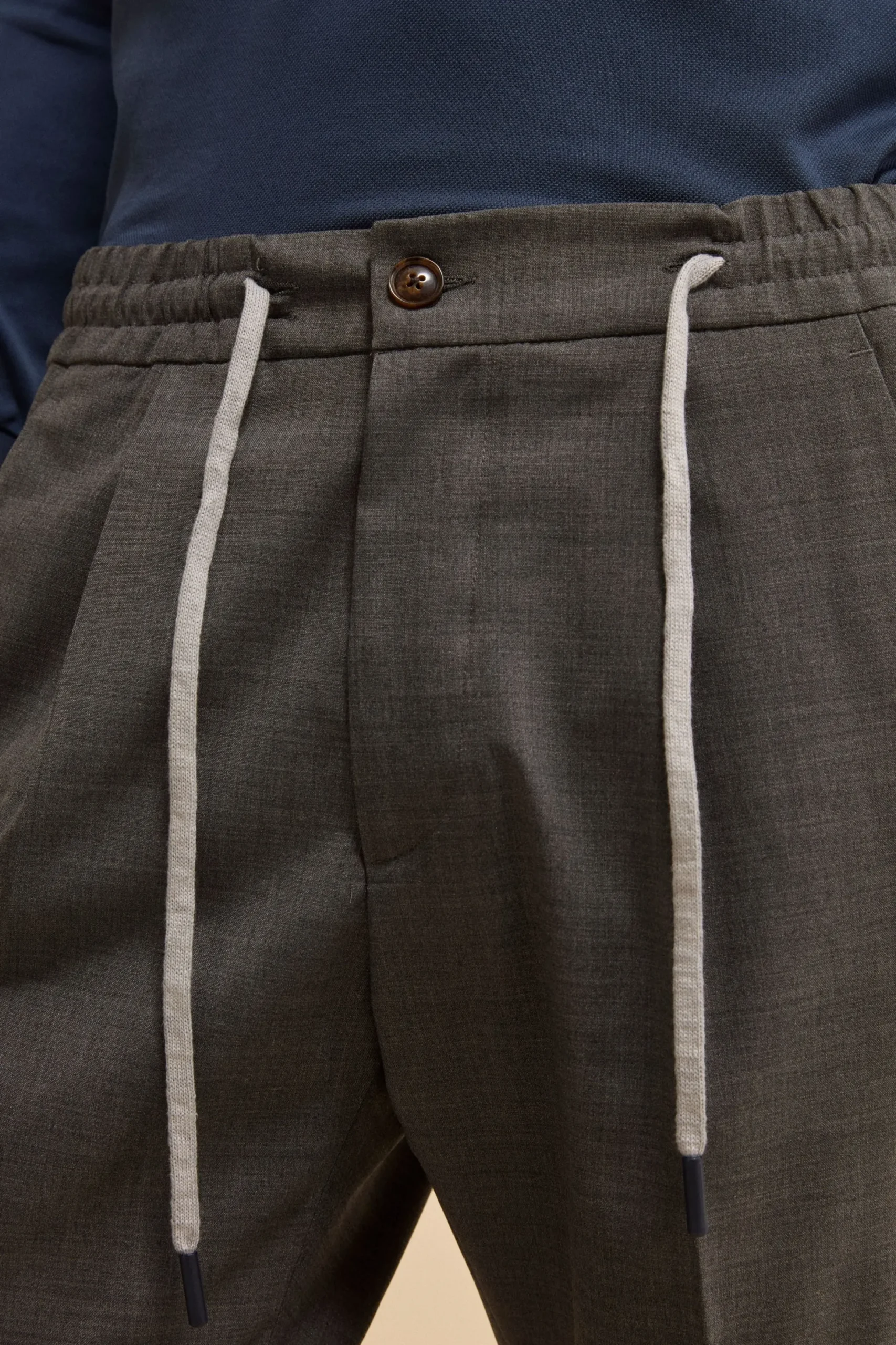 Pantalone Slim Fit con Coulisse in Misto Lana - GRIGIO MEDIO MELANGE