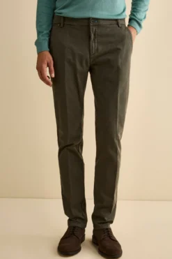 Pantalone Slim Fit con Pieghe in Gabardina - VERDE