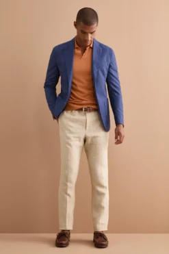 Pantalone Slim Fit in Lino con Pieghe - BEIGE
