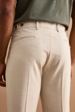 Pantalone Slim Fit in misto lana con Pinces e Risvolto - BEIGE