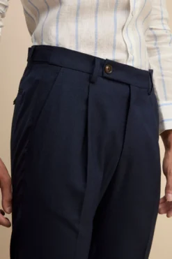 Pantalone Slim Fit in Misto Lana - BLU