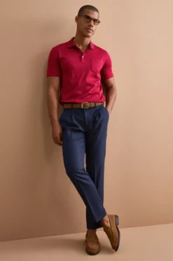Pantalone Slim Fit in misto lana con Pinces e Risvolto - BLU