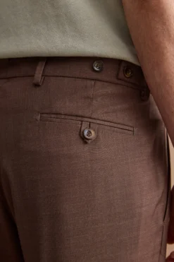 Pantalone Slim Fit in misto lana con Pinces e Risvolto - MARRONE