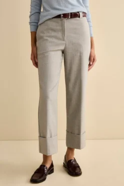 Pantalone Spigato a Gamba Larga con Risvolto - GRIGIO SPIGATO