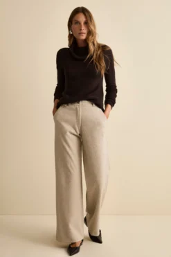 Pantalone Spigato a Gamba Larga - BEIGE SPIGATO