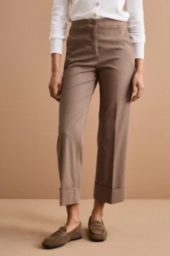 Pantalone Straight con Risvolto in Misto Cotone Piquet - CAFFE