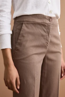 Pantalone Straight con Risvolto in Misto Cotone Piquet - CAFFE