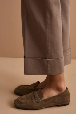 Pantalone Straight con Risvolto in Misto Cotone Piquet - CAFFE