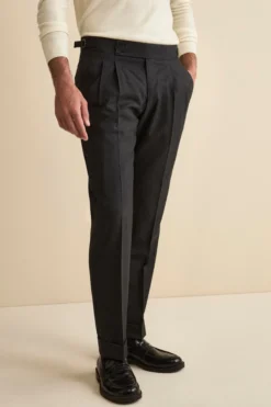 Pantalone Straight in Lana Vergine con Risvolto - GRIGIO