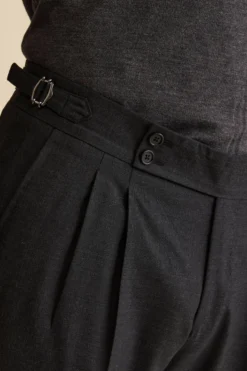 Pantalone Straight in Lana Vergine con Risvolto - ANTRACITE