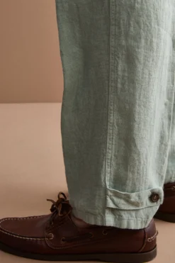 Pantalone Straight in Lino con Tasche e Alamaro - VERDE