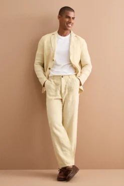 Pantalone Straight in Lino con Tasche e Alamaro - SABBIA