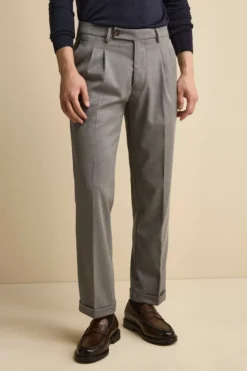 Pantalone Straight in Misto Lana con Pinces e Risvolto - GRIGIO CHIARO