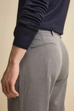 Pantalone Straight in Misto Lana con Pinces e Risvolto - GRIGIO CHIARO