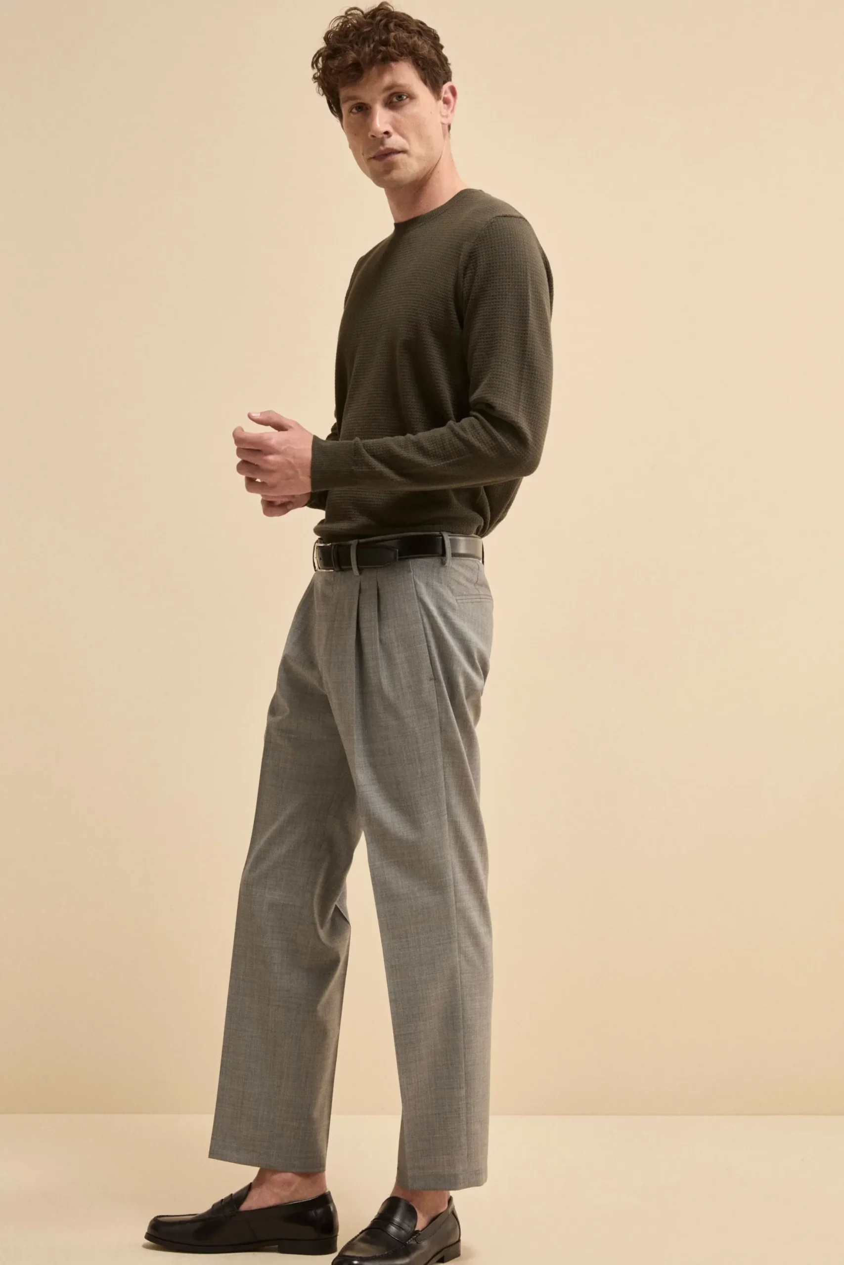 Pantalone Straight in Misto Lana - GRIGIO CHIARO