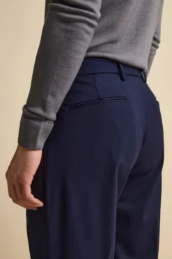 Pantalone Straight in Misto Lana con Pinces e Risvolto - BLU