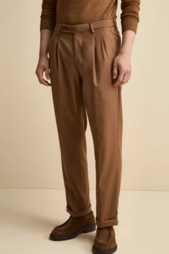 Pantalone Straight in Misto Lana con Pinces e Risvolto - CAPPUCCINO
