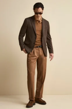 Pantalone Straight in Misto Lana con Pinces e Risvolto - CAPPUCCINO