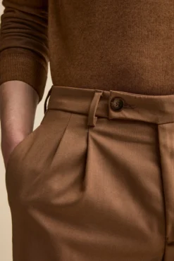 Pantalone Straight in Misto Lana con Pinces e Risvolto - CAPPUCCINO
