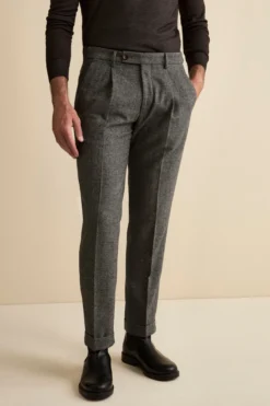 Pantalone Straight Spigato in Misto Lana con Risvolto - GRIGIO MELANGE