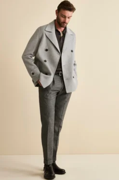 Pantalone Straight Spigato in Misto Lana con Risvolto - GRIGIO MELANGE