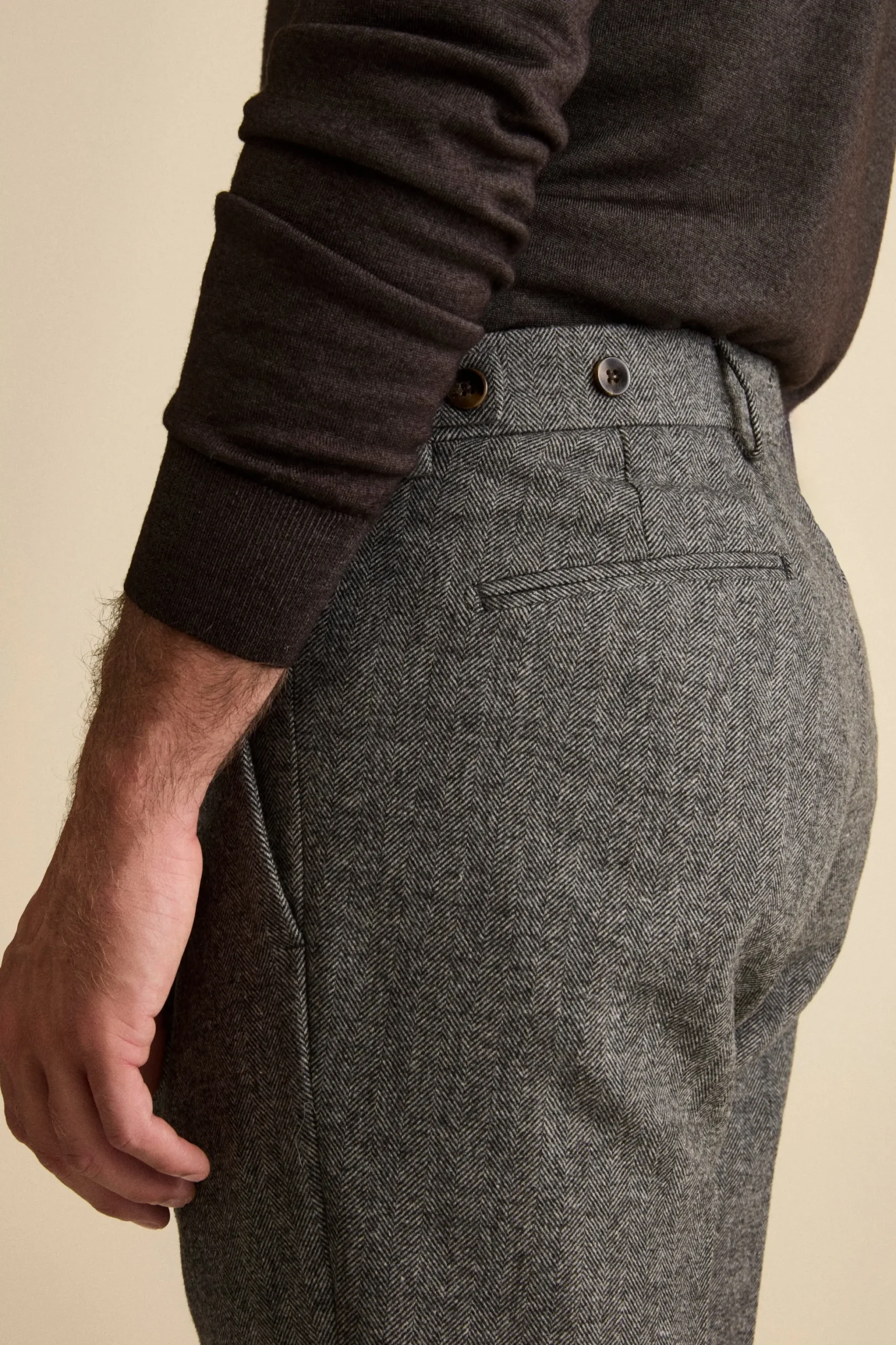 Pantalone Straight Spigato in Misto Lana con Risvolto - GRIGIO MELANGE
