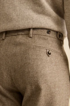 Pantalone Straight Spigato in Misto Lana con Risvolto - NOCCIOLA MELANGE