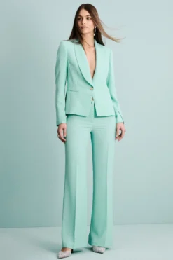 Pantalone Twill a Palazzo con Pieghe - ACQUA