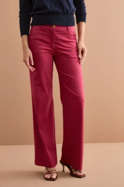 Pantalone Twill Gamba Larga in Misto Cotone - BORDEAUX