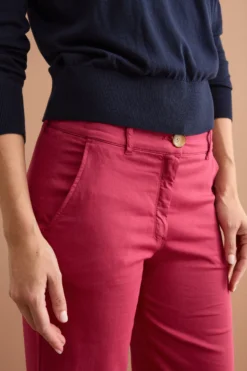 Pantalone Twill Gamba Larga in Misto Cotone - BORDEAUX