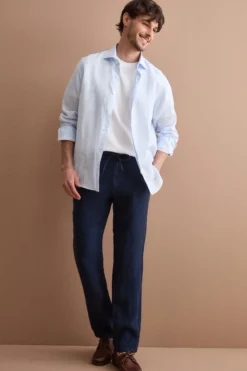 Pantalone Uomo in Lino con Coulisse ed Elastico - BLU