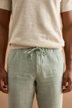 Pantalone Uomo in Lino con Coulisse ed Elastico - VERDE