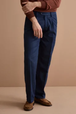 Pantalone Wide Fit in Misto Lino con Pinces - BLU