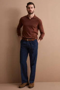 Pantalone Wide Fit in Misto Lino con Pinces - BLU