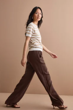 Pantalone Wide Leg con Elastico in Vita - MARRONE